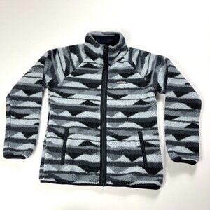 Columbia Womens Cozy Camper Fleece Jacket Black Gray White Sz M Triangles Coat